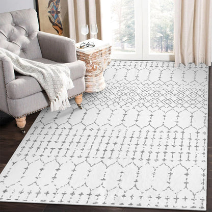 Lahome Moroccan Living Room Area Rug - Washable Rugs 4x6 Non-Slip Soft Throw Rugs for Bedroom White Lightweight Large Rug, Modern Geometric Print Low-Pile Capet for Classroom Office Dining Room Hana