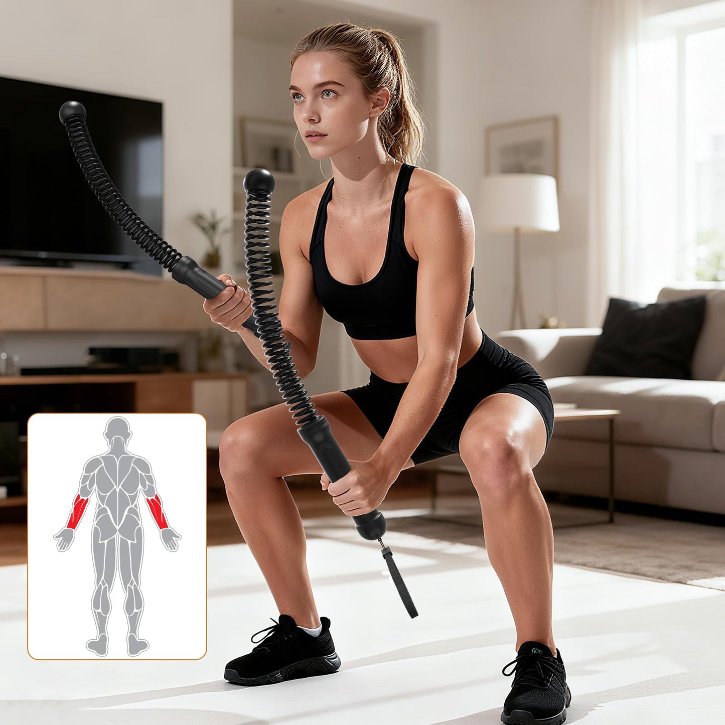 POWER GUIDANCE 2PCS Weighted Ropeless Battle Ropes, Portable Cordless Battle Rope with Non-Slip Handles, Workout Exercise Rope for HIIT, Cardio & Strength，Black