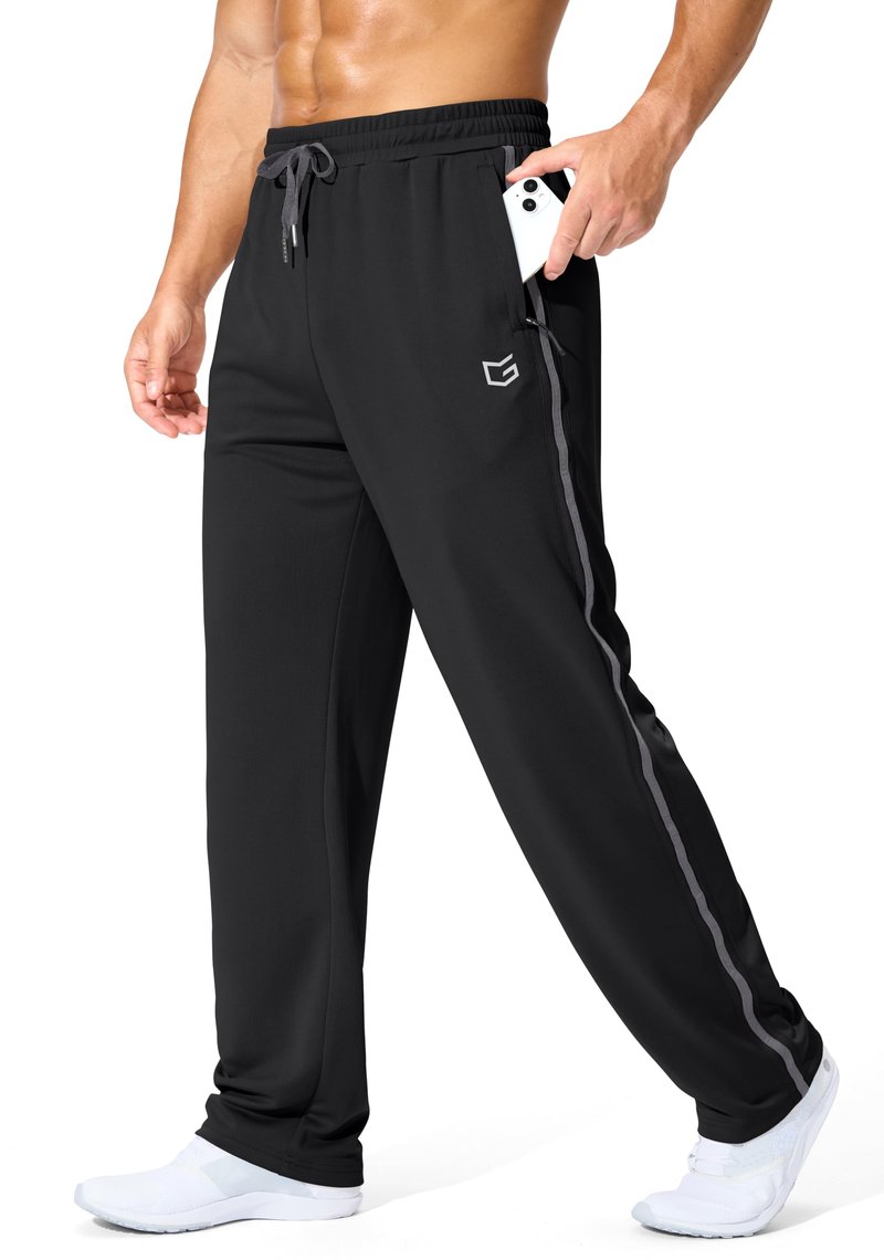 G Gradual Men's Athletic Sweatpants with Zipper Pockets Lightweight Quick Dry Mesh Workout Pants Open Bottom for Casual (Black, Large)