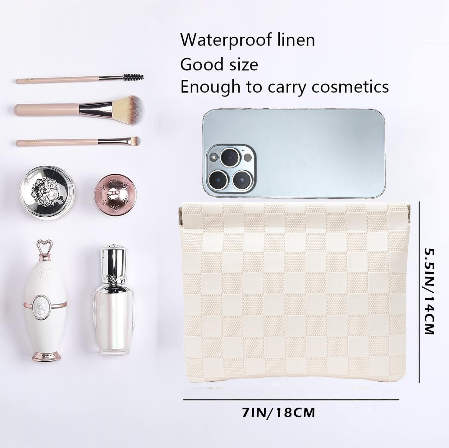 HIGH FIT Leather Pocket Cosmetic Bag for Purse,Coin Purse Lipstick Cosmetic Accessories Organizer, Travel Kit Storage Pouch,Waterproof Portable No Zipper Self-closing Small Makeup Pouch for Women