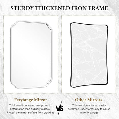 White Bathroom Vanity Mirror for Over Sink 30" x 40" Modern Rounded Corner Rectangle Wall Mirror Decorative with Non-Rusting Iron Metal Framed (Horizontal/Vertical)