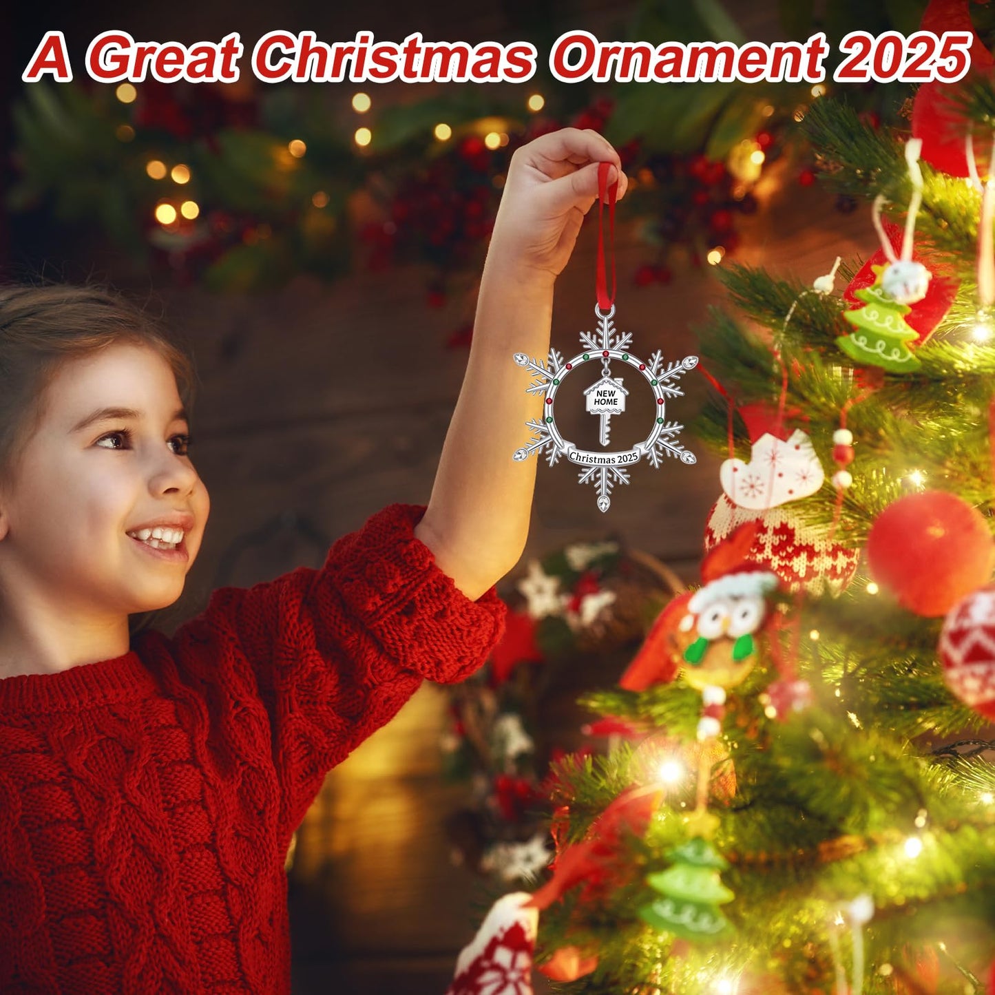 New Home Christmas Ornament 2025, First Christmas in New Home Snowflake Ornament with Key Design, Housewarming Gift for New Homeowners, Metal Xmas Tree Decoration Keepsake