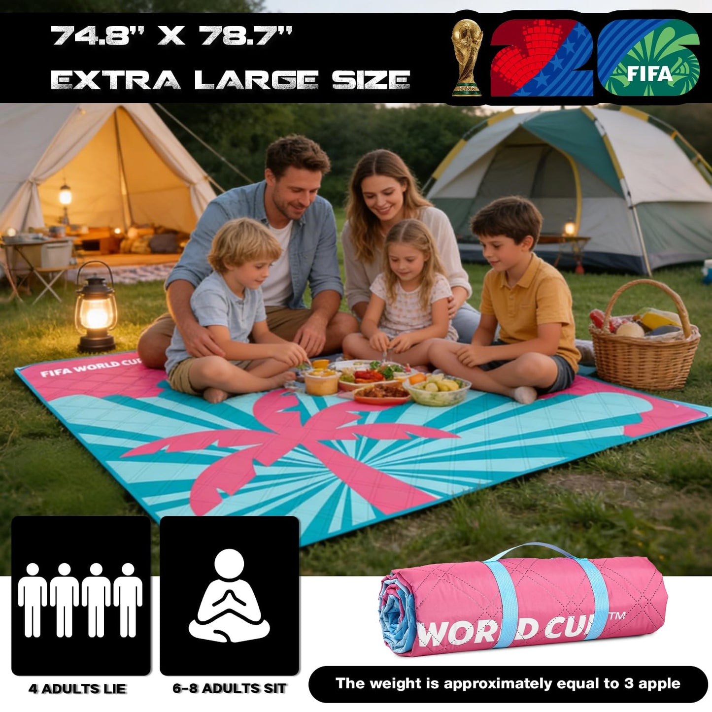 MESUCA FIFA World Cup 2026 Outdoor Trophy Picnic Blanket - Official FIFA World Cup 2026 Merchandise - 75"x80" Extra Large Waterproof Picnic Mat - Foldable Beach Blanket for Outdoor, Camping, Party