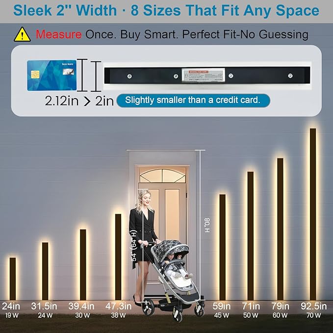 2Pack 47inch Long Outdoor Sconce Lights, Black Modern Outdoor Wall Lights IP65 Waterproof Wall Mounted Exterior Lighting Fixtures 3000K Linear Wall Led Light for House, Garage