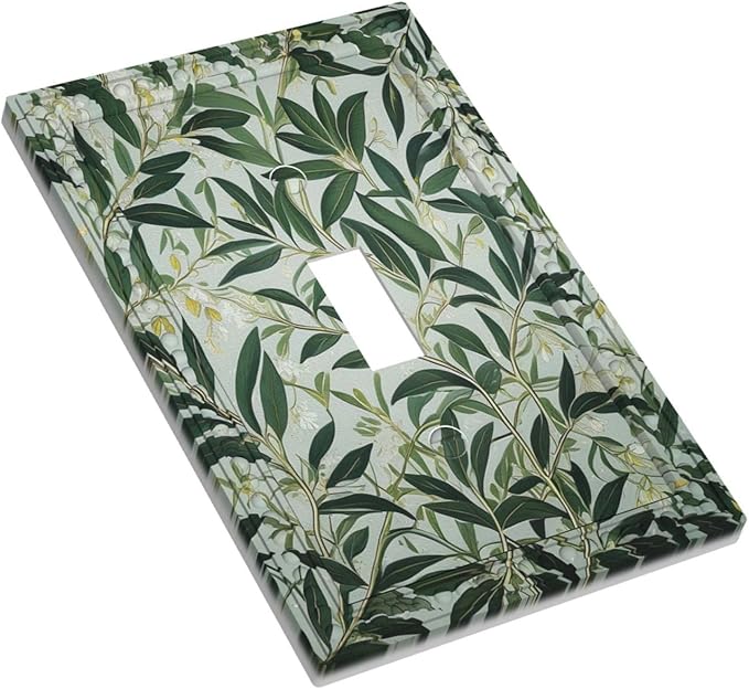 Sage Eucalyptus Leaves Foliage Light Switch Covers 1 Gang Single Toggle Wall Plate Decorative Switchcover Electrical Switchplate for Country Living Decor
