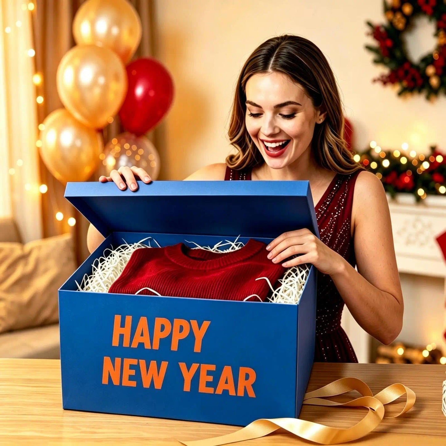 BoxSkivra Extra Large Gift Box 17x11x10.2 Inches，Blue Gift Box with Lid for Christmas，Anniversary，Birthday，Luxury Boxes with Crinkle Paper，Ribbon，Alphabet Stickers
