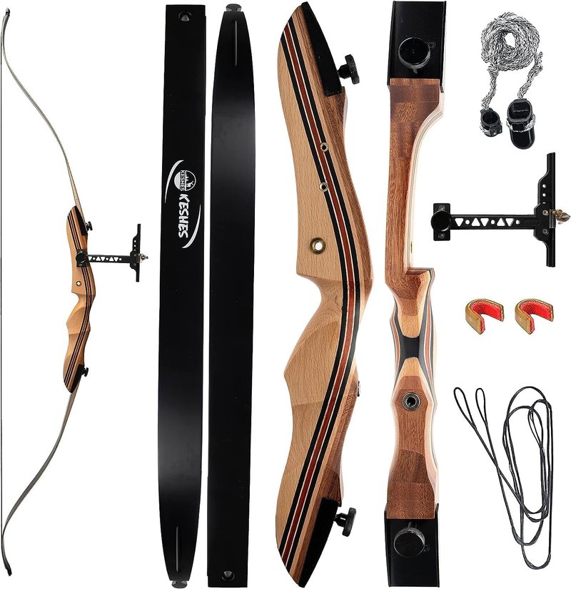 KESHES Takedown Recurve Bow and Arrow Set for Adults & Teens 62" - 15-60lb Draw Weight, Right & Left Handed Bows - Archery Set with Bowstring, Arrow Rest, Stringer Tool, and Bow Sight - 15 Left Hand