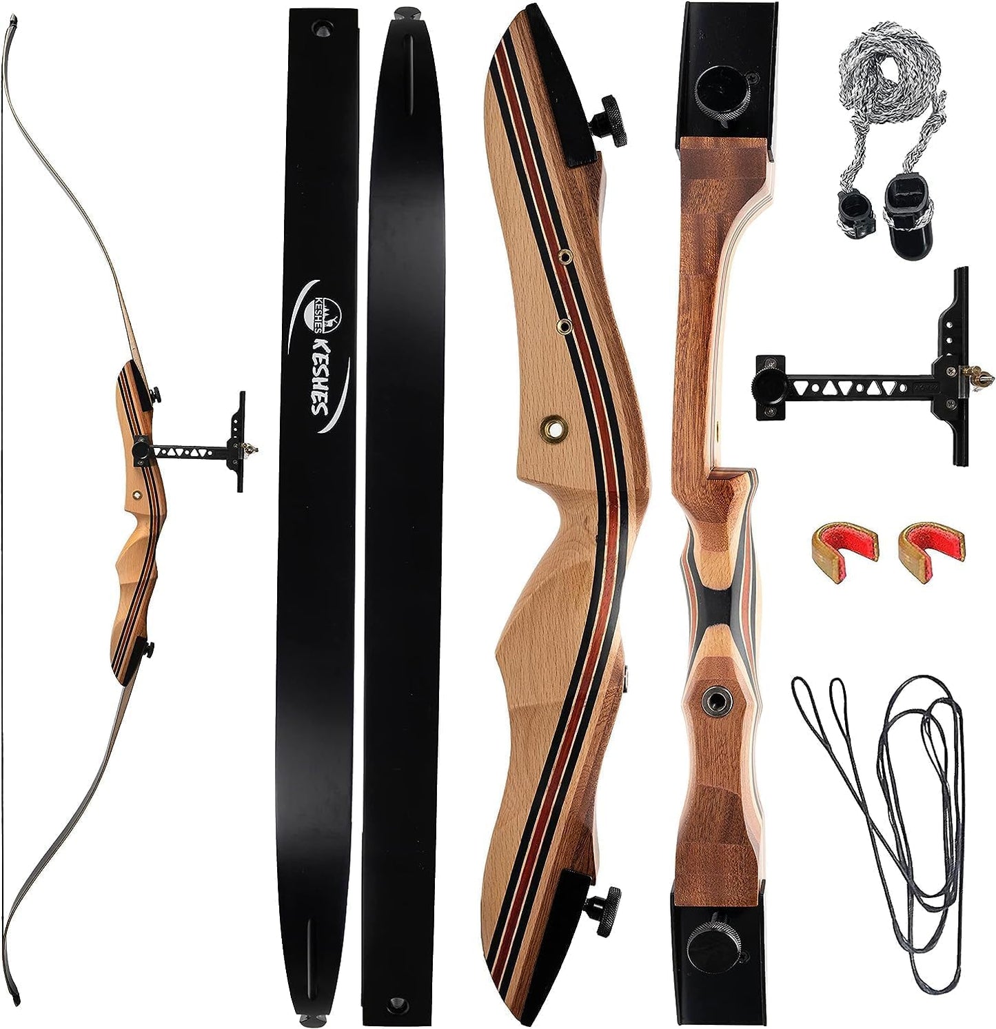 KESHES Takedown Recurve Bow and Arrow Set for Adults & Teens 62" - 15-60lb Draw Weight, Right & Left Handed Bows - Archery Set with Bowstring, Arrow Rest, Stringer Tool, and Bow Sight - 30 Left Hand
