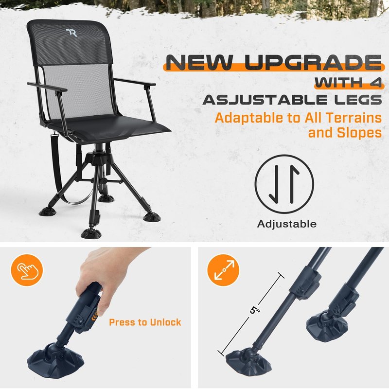 TR 360 Degree Swivel Hunting Blind Chair,400 lbs Capacity Silent,Height Adjustable Hunting Chair with Armrests,Portable Ground Hunting Seat for Deer Turkey