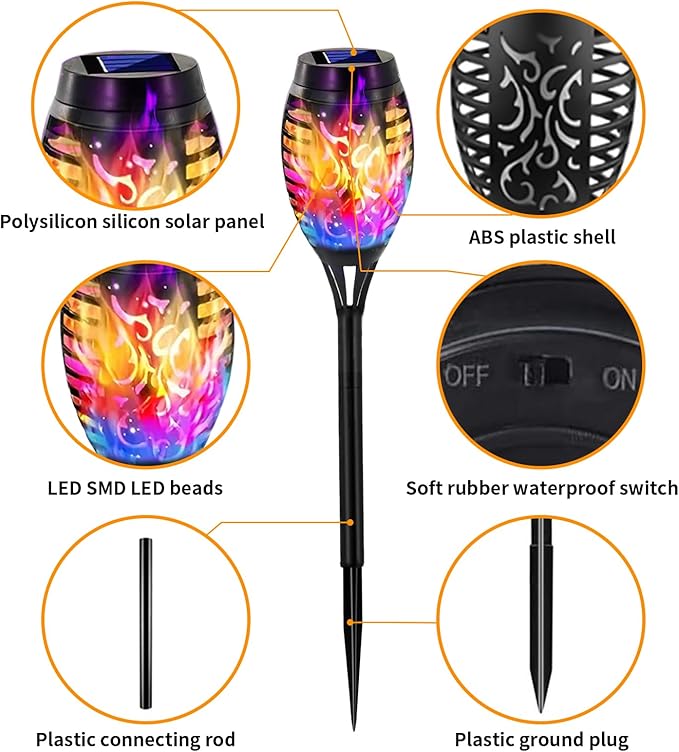 Swingers Solar Lights Outdoor,Halloween Solar Torch Lights with Flickering Flame,Waterproof Outdoor Garden Lights for Outside Patio Pathway Yard Decorations(12, Multicolor)