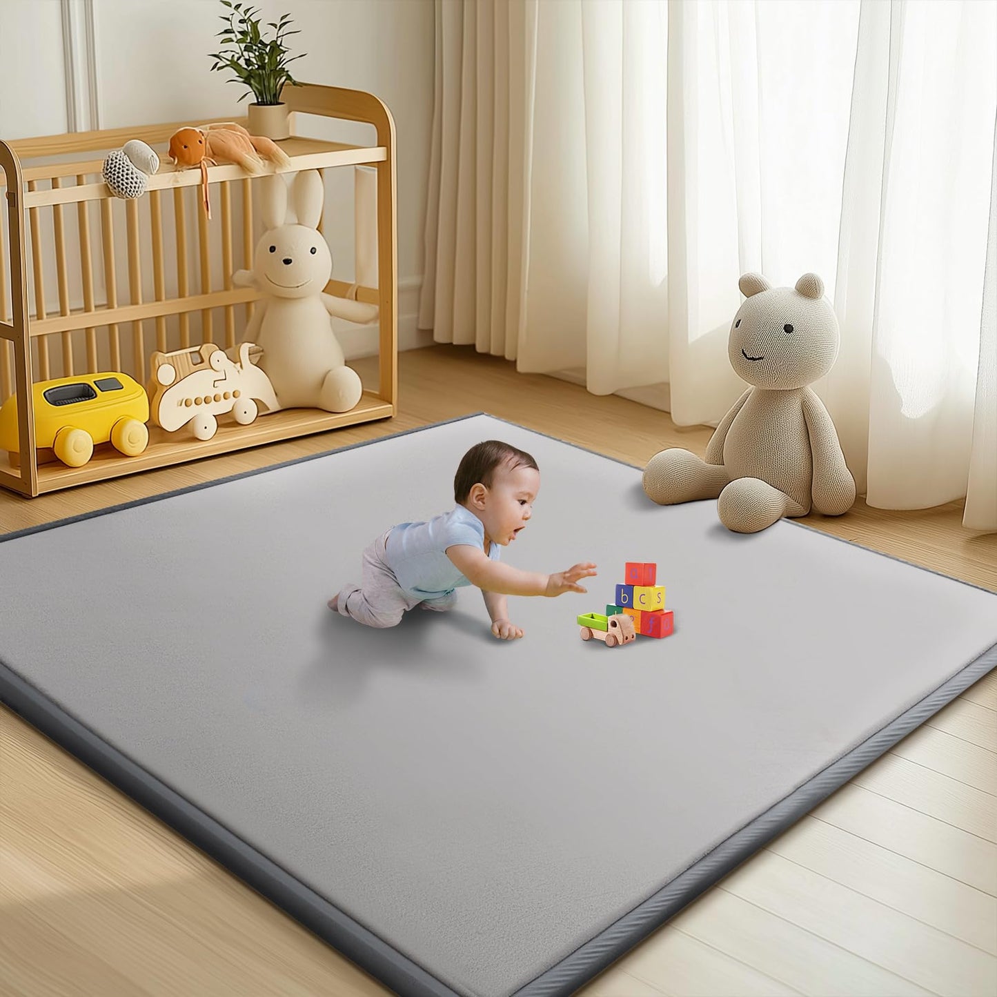 Baby Play Mat for Floor - 1.4" Thick Memory Foam Rug, 60"x60" Playpen Tummy Time Mat, Soft Velvet Nursery Rug, Large Padded Crawling Mat, Cushioned Pads for Playroom Toddlers, Infants, Yoga, Tatami