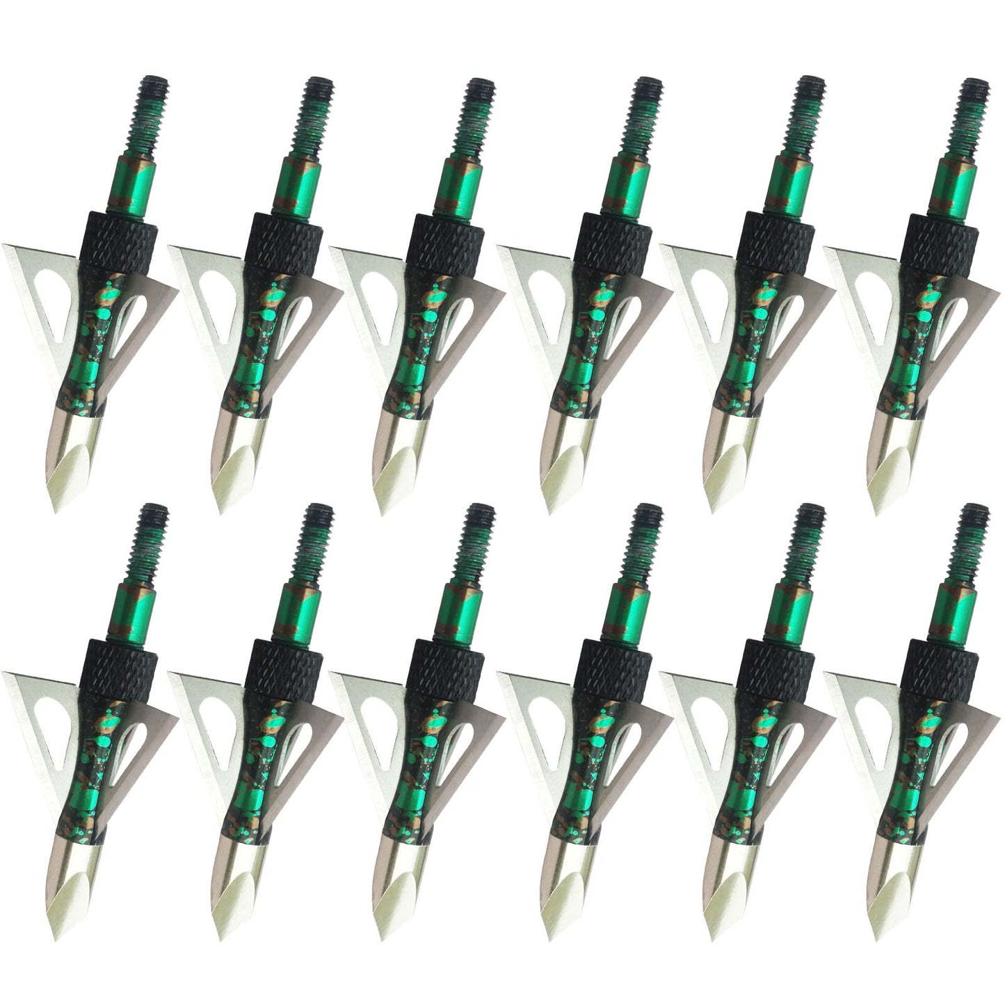 LeeMui ArcheryBroadhead Hunting Broadheads100Grains Screw-in Arrow Archery3BladesHuntingHeadsArrowTips Compatible withCrossbow andCompoundBowCamouflage Colors Hunting Arrows (Camouflage chase-12PK)