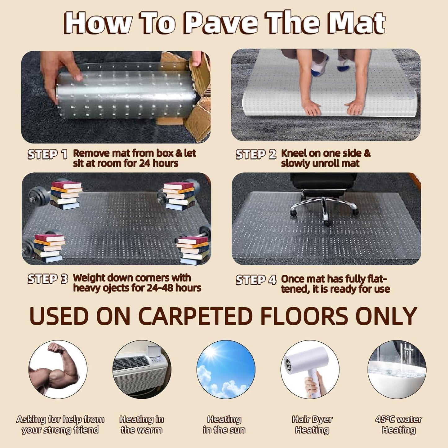 Lebata Office Chair Mat for Carpet Floor, 48" x 65", Slip Resistant Heavy Duty Under Desk Protector for Low Pile Carpets, Rolling Computer Mat with Studs for Home