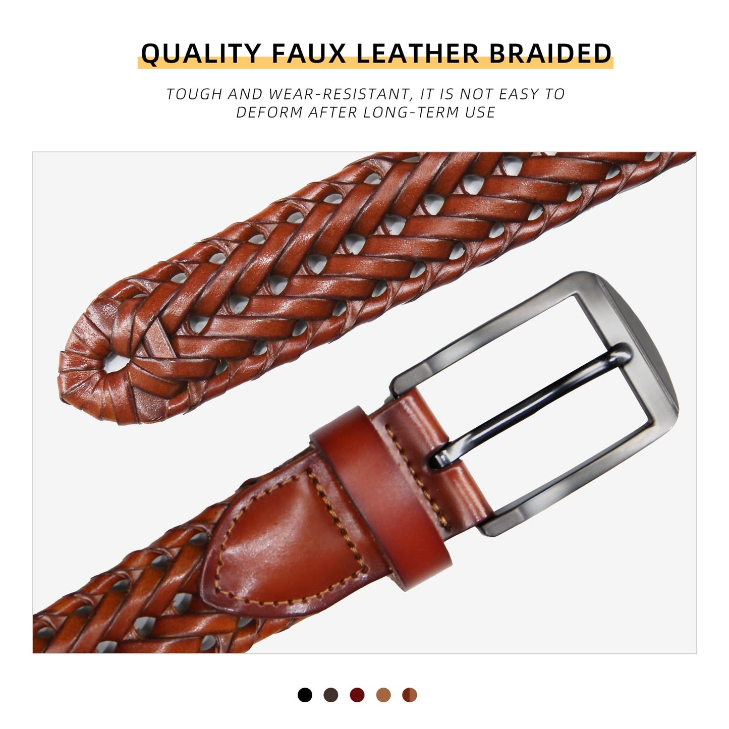 CHXRRPGC Mens Braided Leather Belt Everyday Casual Woven Belts for Men Fit Casual Golf Pants Jeans