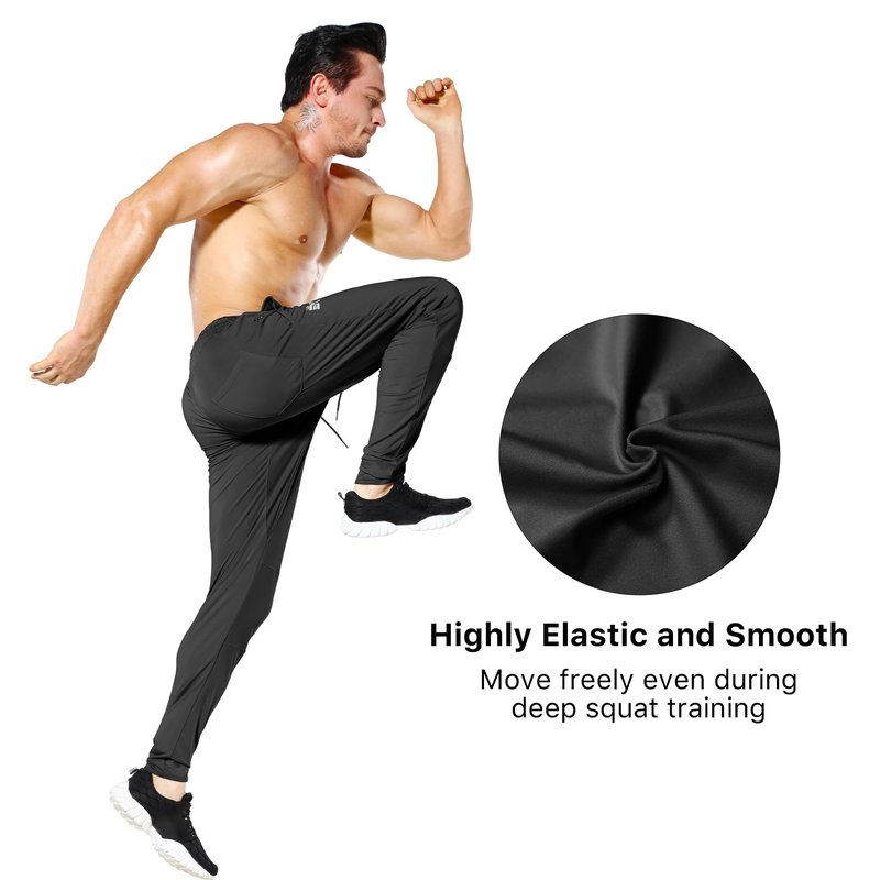 BROKIG Mens Lightweight Gym Jogger Pants,Men's Workout Sweatpants with Zip Pocket(Black,Small)