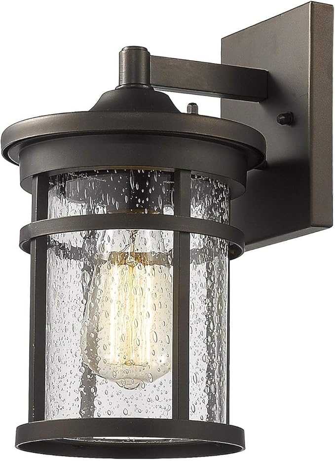 Bestshared Outdoor Wall Light, Exterior Porch Mount Light Fixture, Outdoor Wall Sconce, Front Door Lantern Lamp with Seeded Glass Shade(Oil Rubbed Bronze, 11.3" Height)