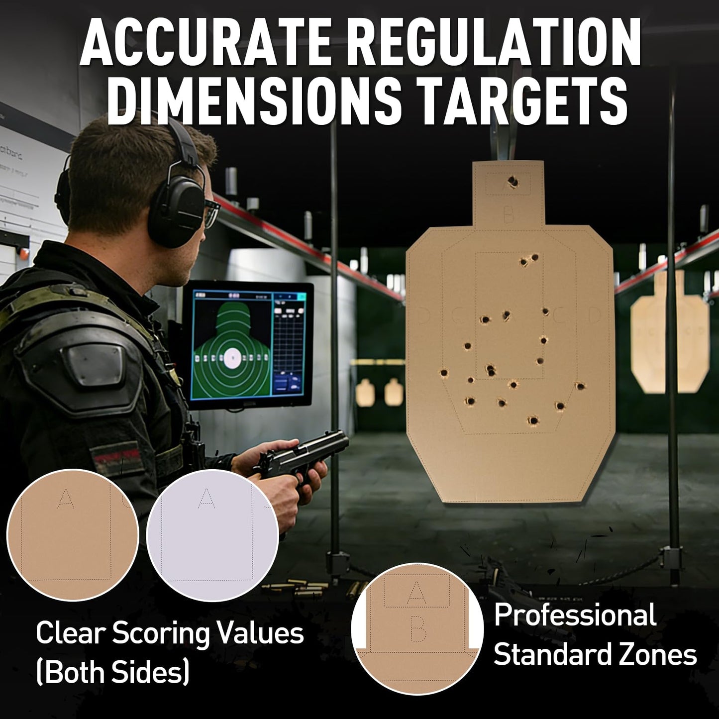 25 Pack Thick Shooting Targets Includes 1000PCS Target Pasters, 30x 18 Inch Durable Cardboard Target for Shooting Range, Silhouette Targets Cardboard for Shooting Practice Self-Defense Training