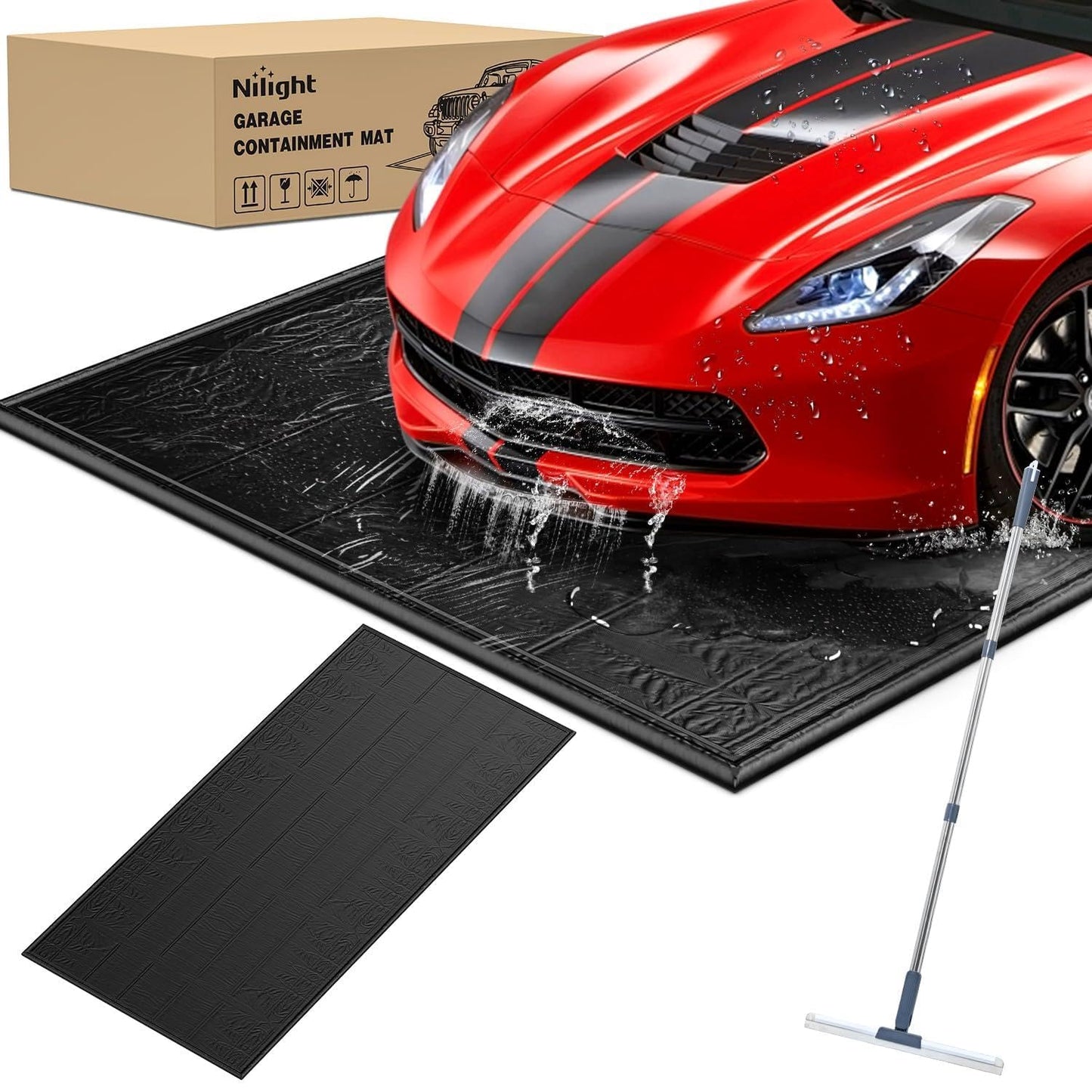 Nilight Garage Containment Mat 7'9" x 18' PVC Garage Floor Mat with 1.4" Raised Foam Edge Waterproof Heavy Duty Garage Parking Mat for Cars SUVs Sedans