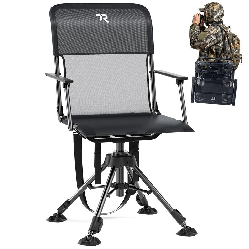 TR 360 Degree Swivel Hunting Blind Chair,400 lbs Capacity Silent,Height Adjustable Hunting Chair with Armrests,Portable Ground Hunting Seat for Deer Turkey