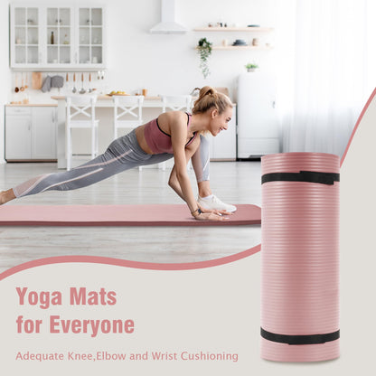 Fitvids Yoga Mat 1-Inch Extra Thick High-Density Exercise Mat with Non-Slip Surface & Carry Strap for Men & Women Tear-Resistant Pilates Workout Mat for Home Gym, Floor Fitness