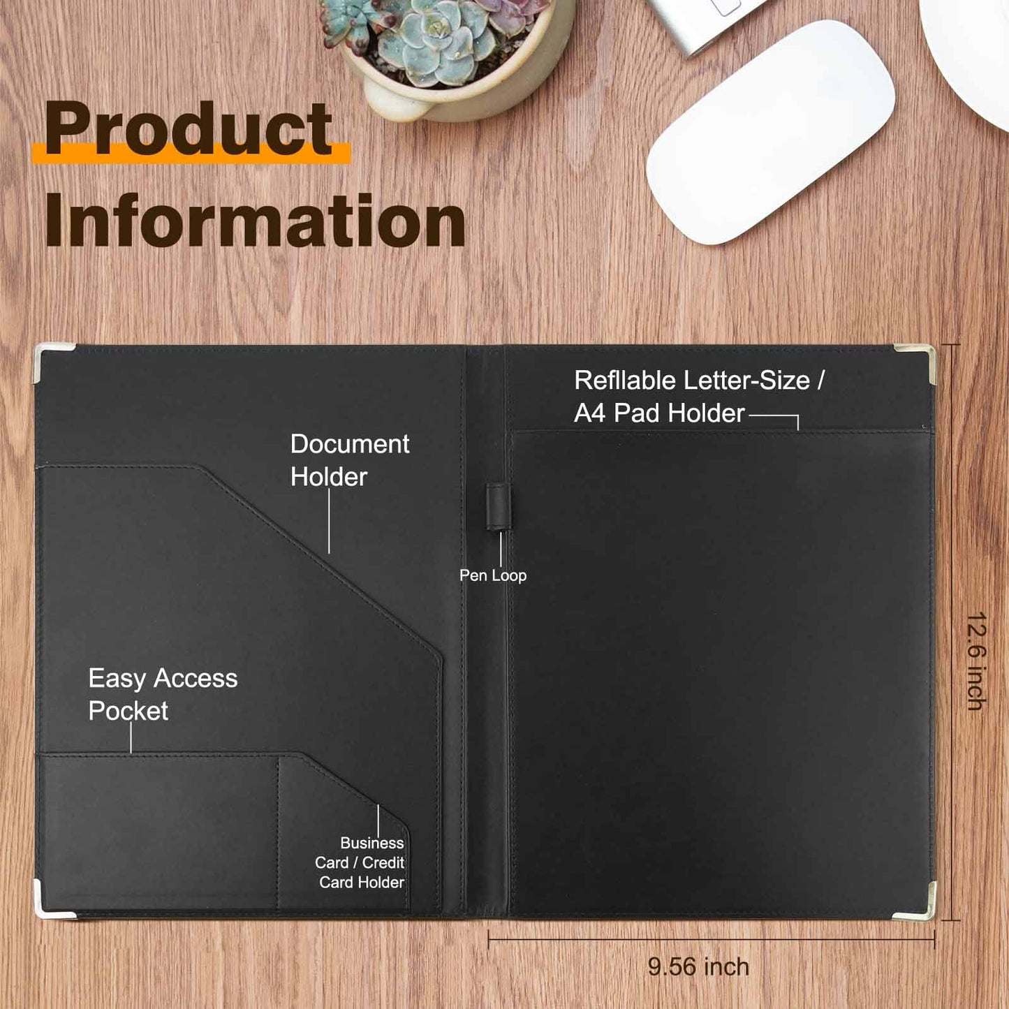 Tiankool Padfolio Portfolio Binder – Thickened Business Folder for Interview Resumes, Legal Documents | Notepad Not Included,Durable, Black