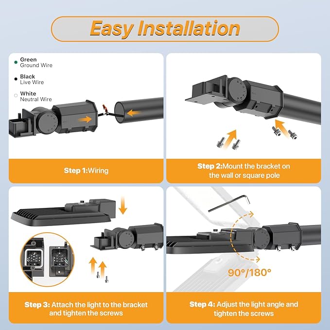 150W Led Parking Lot Light with Dusk to Dawn Photocell 110V/120V Slip Fitter Pole Mount Lights 5000K Outdoor IP65 Waterproof Commercial Street Area Lighting for Parking Lot, Barn, Church