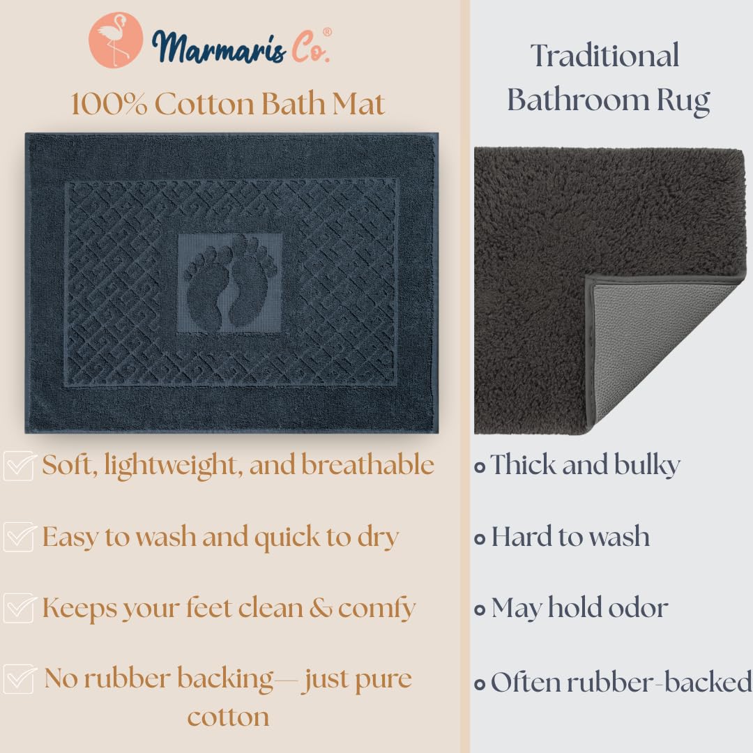 Marmaris Co. 100% Turkish Cotton Bathroom Floor Towel, 2 Pack, Soft Bath Mat Towel, Quick-Drying, Machine Washable, Absorbent, Hotel & Spa Quality, 20x27.5 (2, Grey)