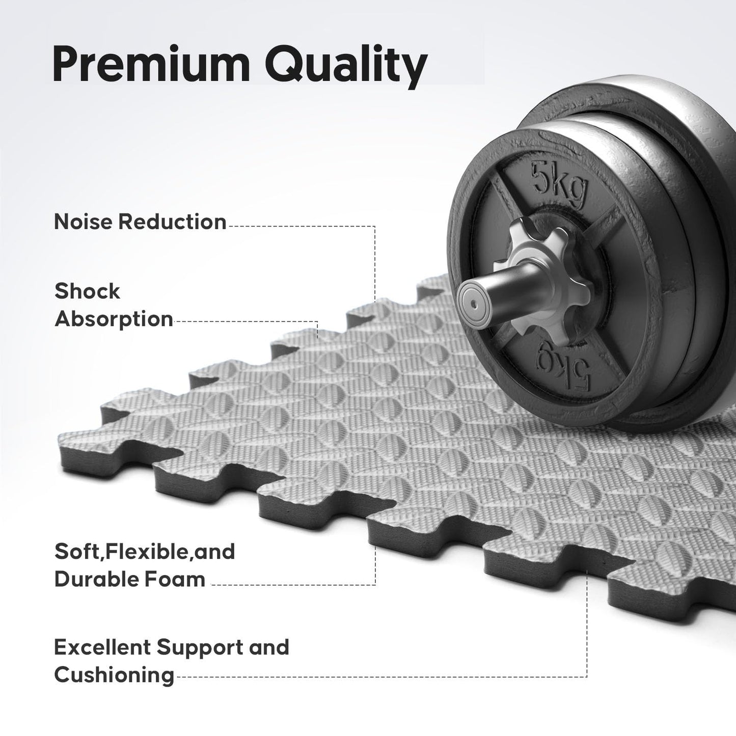 Home Gym Mat, Puzzle Exercise Mat, EVA Interlocking Foam Floor Tiles for Home Workout Equipment and Kids' Play Areas - Grey, 24 in x 24 in x ½ in - 16 Tiles (Grey, 16 Pack, 64 SQ FT)