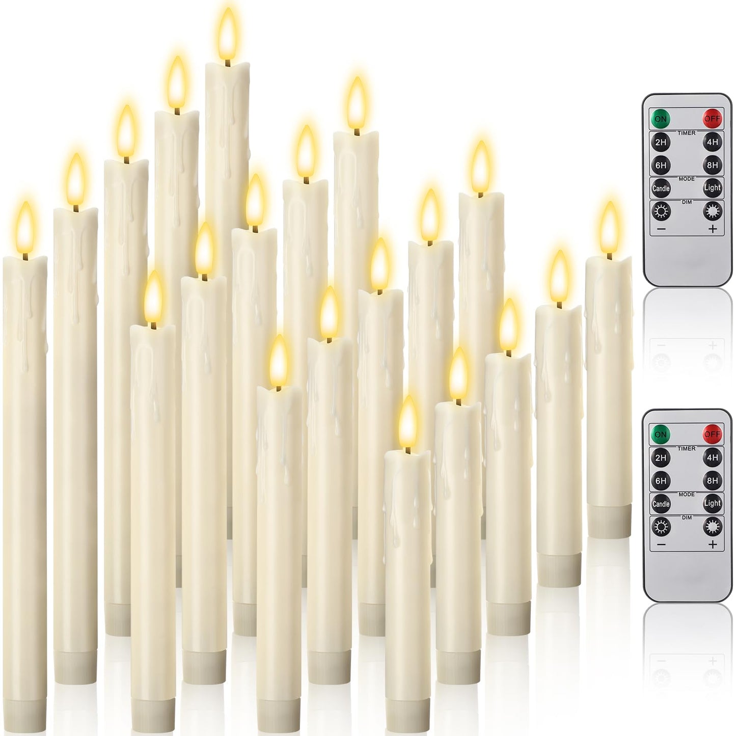 Retisee 20 Pcs Flameless Taper Candles with Timer Remote 6.5" 7.7" 8.9" 10" Plastic LED Candlesticks Battery Operated LED Candles for Indoor Home Wedding Christmas Decoration(Ivory)