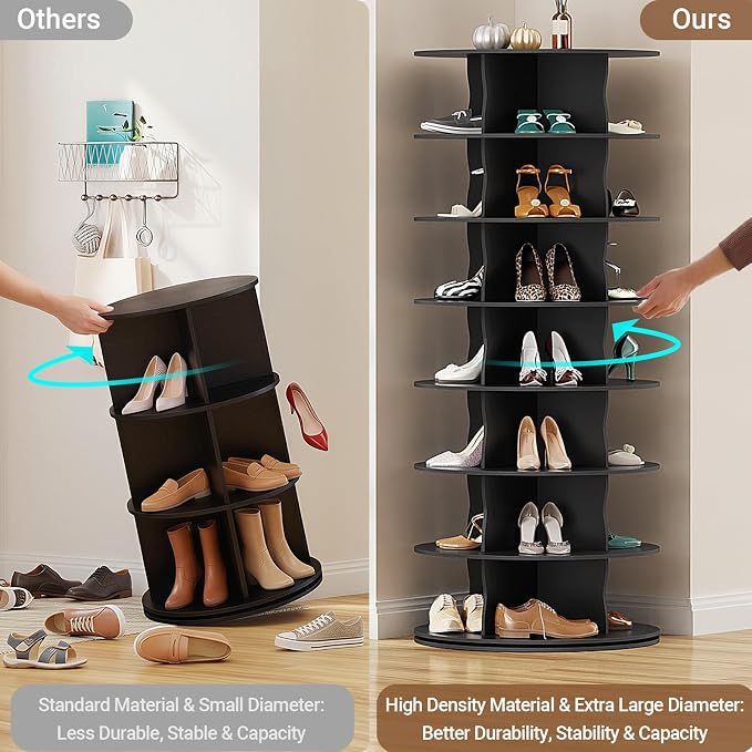5-Tier Rotating Standing Shelf Unit with Dividers, 360° Storage Display Tower Vertical Floor Organizer, for Bedroom, Closet, Entryway & Office, Ideal for Shoes, Cosmetics & Handbags, Black