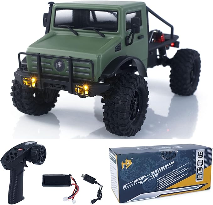 CR18P V3 THunter 1/18 RC Climbing Car 2.4G Wireless Control 4WD Rock Crawler Car Brushless Motor ESC RTR LED Lights Hobby Grade Model for Adult(Matte Green)