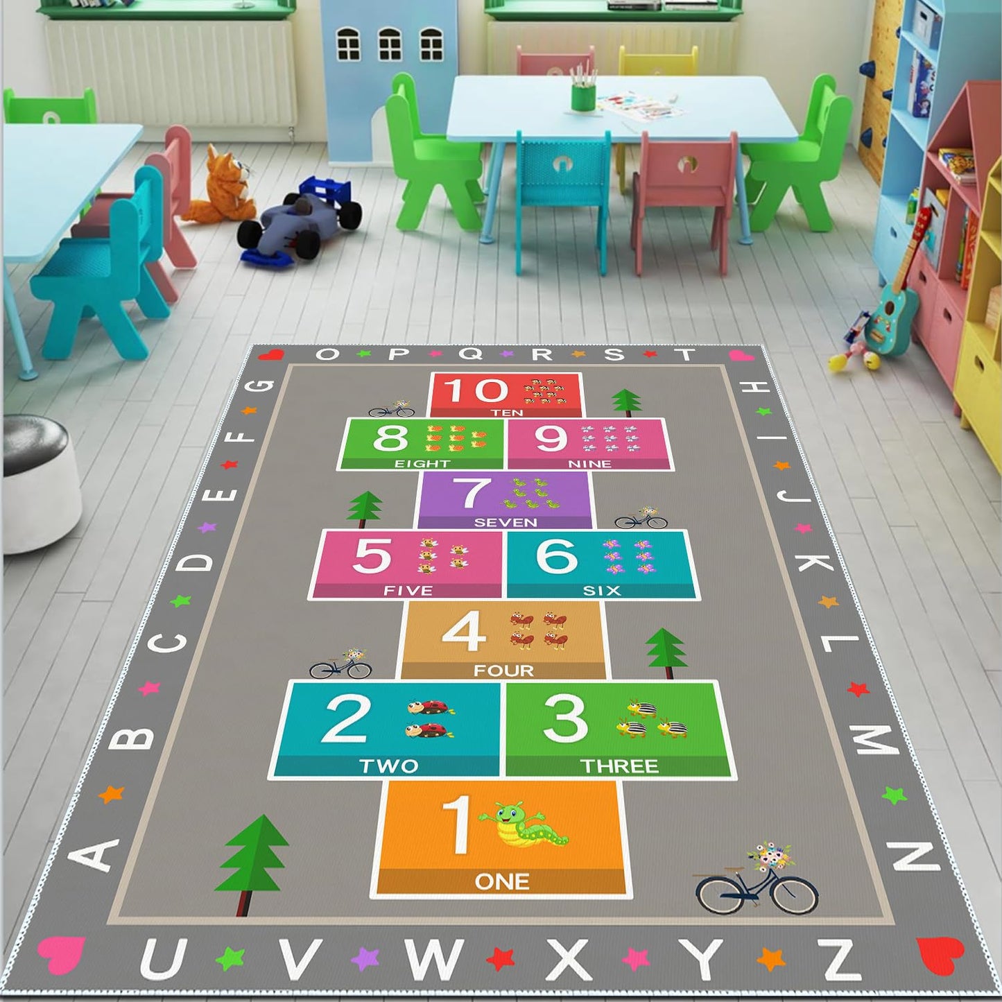 YLZLDKH Hopscotch Play Rug Carpet for Kids, ABC Alphabet Number Educational Rug, Children's Counting Game Mat for Playroom, Classroom, Bedroom and Nursery (Grey, 47x71 in)