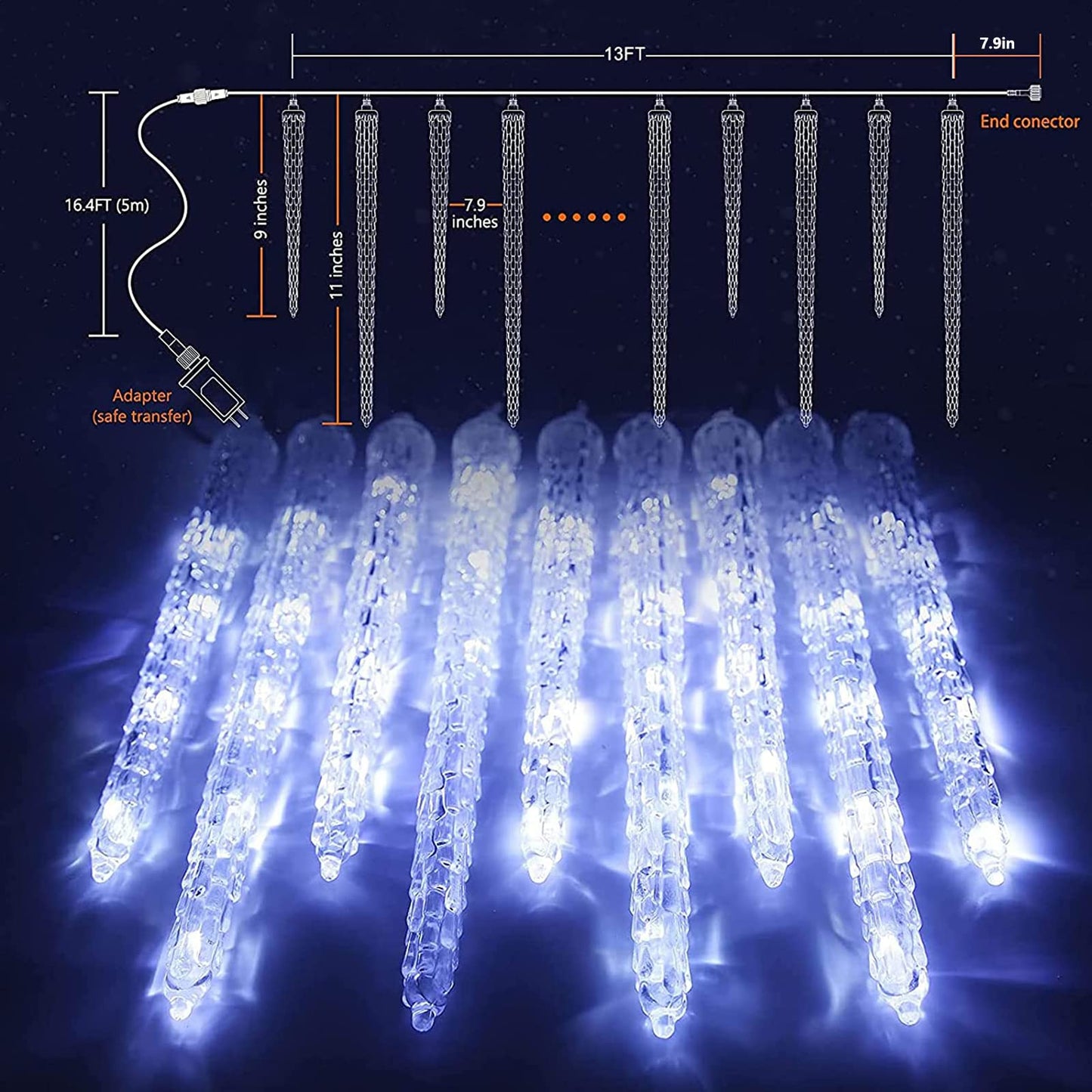 Joomer White Christmas 13FT 20 Tubes 90 LED Icicle Lights with Timer Function, Waterproof Connectable Ice String Lights for Holiday Home, Patio, Trees Christmas Decoration