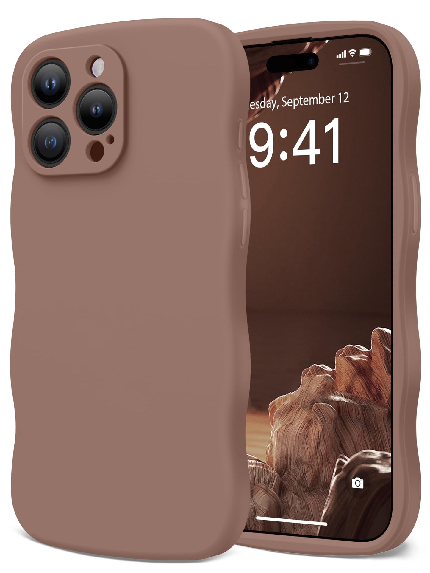 SuydanBox Magnetic for iPhone 15 Pro Max Case, [Full Camera Protection][Compatible with MagSafe] Cute Wave Frame Silicone Shockproof Protective Phone Case for iPhone 15 Pro Max 6.7",Brown