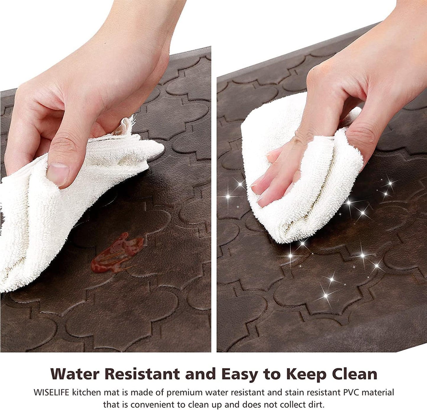 WISELIFE Kitchen Mat Cushioned Anti Fatigue Floor Mat,17.3"x39",Thick Non Slip Water Resistant Kitchen Rugs and Mats,Heavy Duty PVC Foam Standing Mat for Kitchen,Floor,Home,Desk,Sink,Laundry,Brown