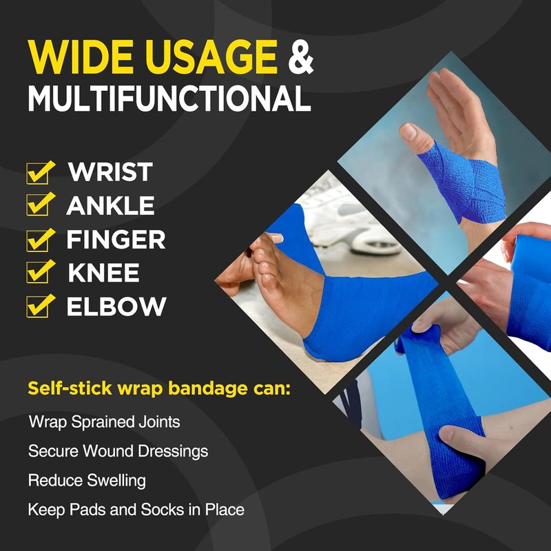 Self Adhesive Bandage Wrap - Elastic Athletic Tape for Medical Use | 2" x 5 Yards - Blue
