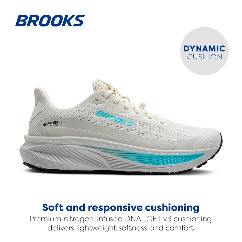 Brooks Women’s Ghost 17 GTX Waterproof Supportive Running & Walking Shoe - Coconut/Oyster/Blue - 7.5 Medium