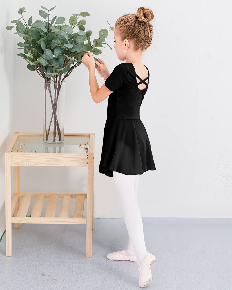 Stelle Ballet Leotards for Girls Dance Leotard with Skirt Toddler Dance Outfits Criss-Cross Back (Black,4-5 Years)