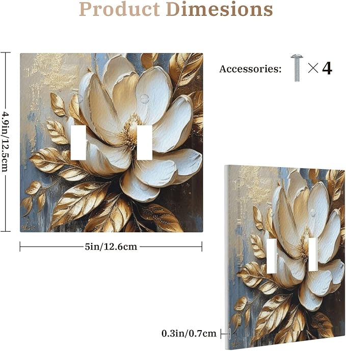 Decorative Art Light Switch Covers Gilded Bloom 2 Gang Double Toggle Wall Plate Decorative Switchcover Electrical Switchplate for Home Decor