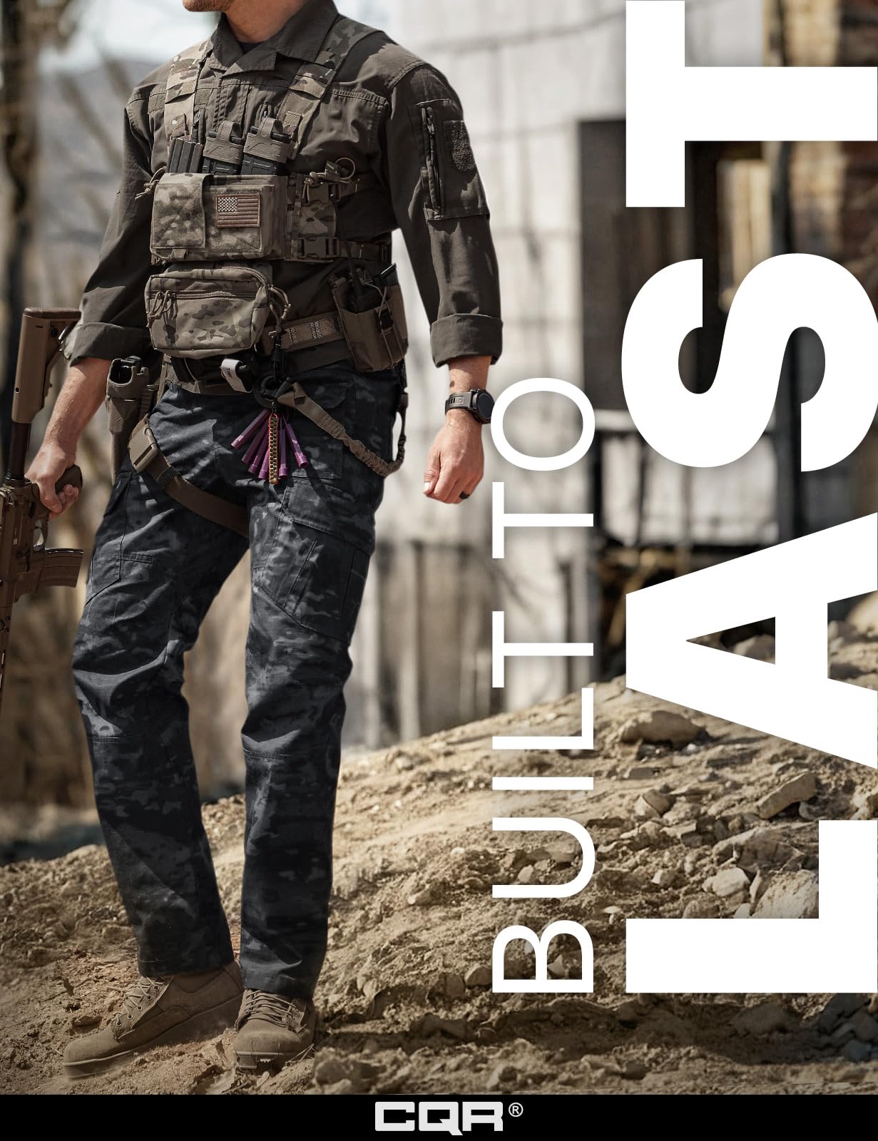 CQR Men's Tactical Pants, Water Resistant Ripstop Cargo Pants, Lightweight EDC Work Hiking Pants, Outdoor Apparel, Duratex Mag Pocket Print Utility Camo Black, 36W x 34L