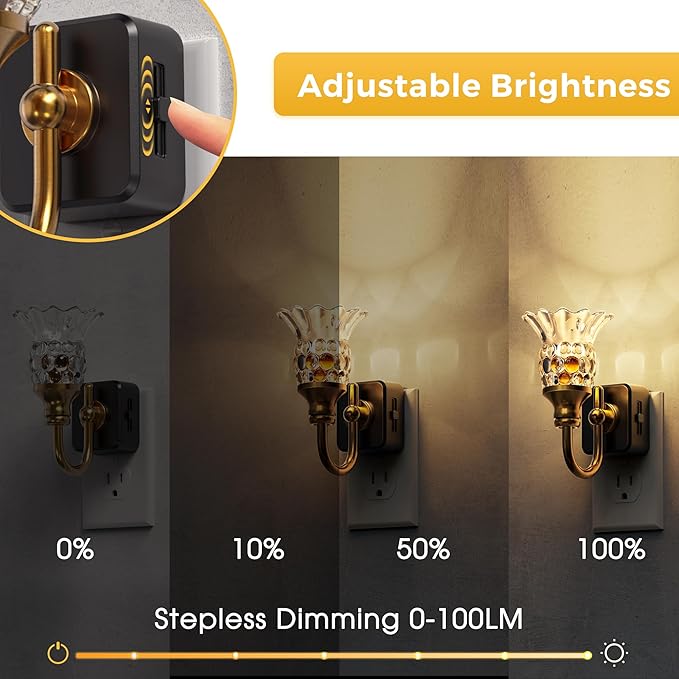 L LOHAS LED Night Lights Plug into Wall, 3000K Soft White LED Floral Night Light with Auto Sensor, 0-100lm Adjustable Brightness Plug in Nightlight, for Hallway Bedroom Stairway Gift