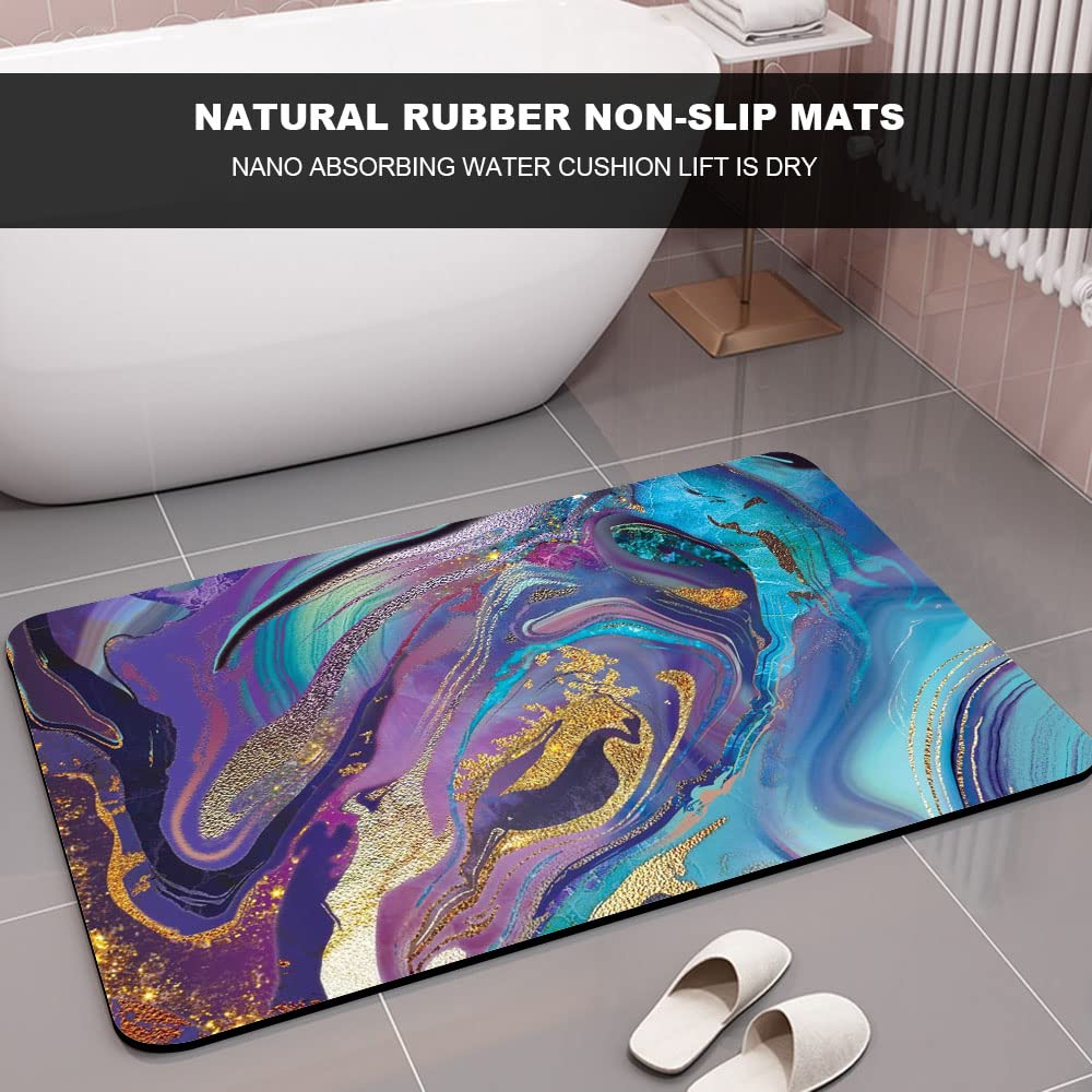ZHUZHISHAN Diatomaceous Earth Bath Mat,Purple Gold Marble Non-Slip Volume Super Absorbent Fast Drying for Bathroom Kitchen Door mat,Eco-Friendly Easy to Clean 16×24Inch (40 * 60cm)