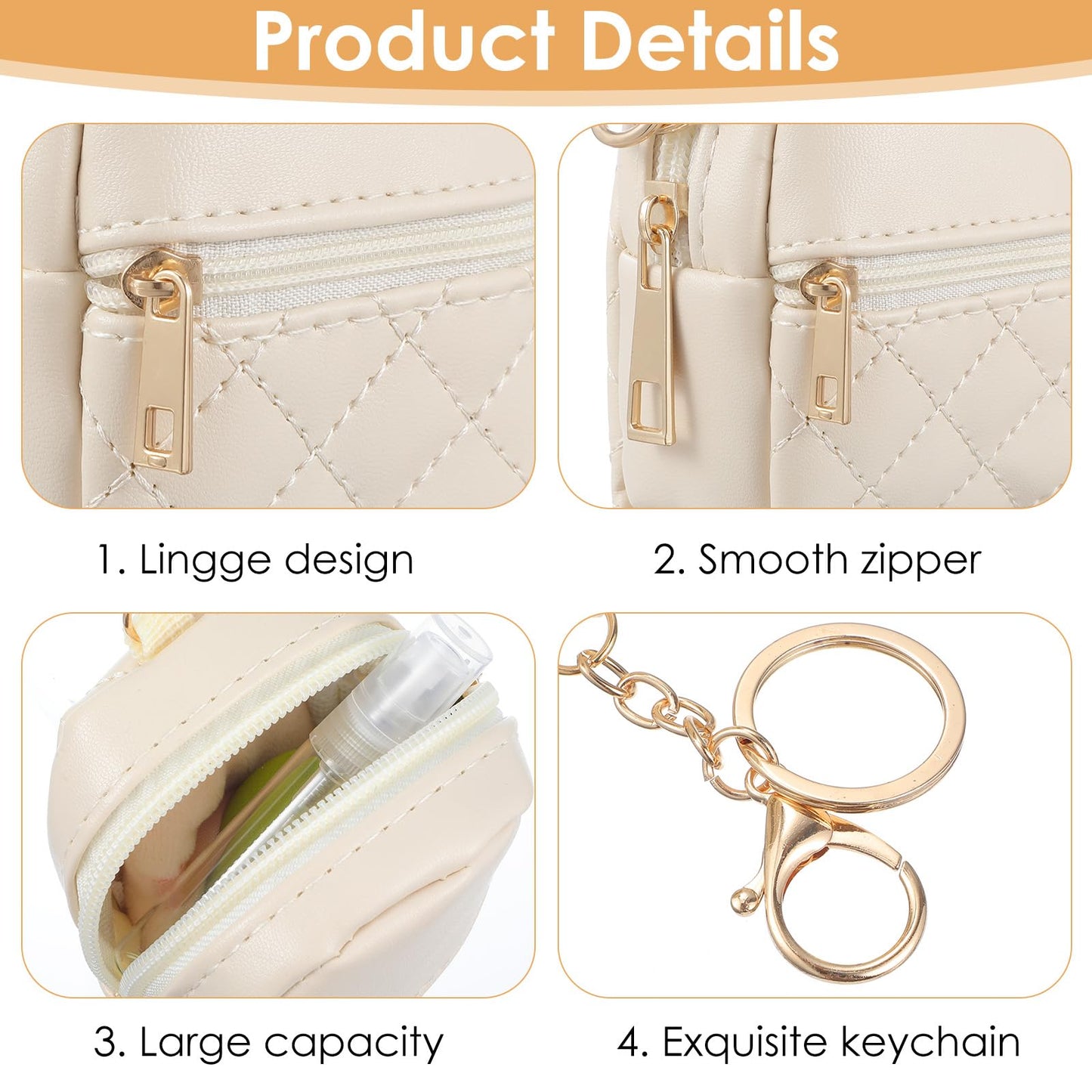 Bremorou Mini Backpack Coin Purse Keychain Cute Cosmetic Bag for Women PU Leather Makeup Bag Key Pocket Lipstick Bags Card Holder Data Cable Organizer Zipper Pouch Tiny Backpack Keychain Holder Beige
