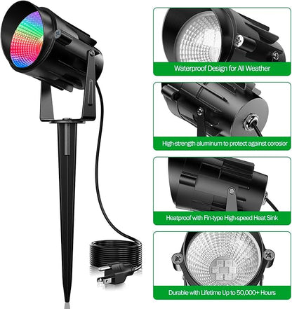 Christmas Halloween Outdoor Spot Lights RGB Spotlight 12W Color Changing Landscape Lights for Tree Yard Garden, 120V Waterproof Landscape Outdoor Spotlight with Remote Control (2 Pack)