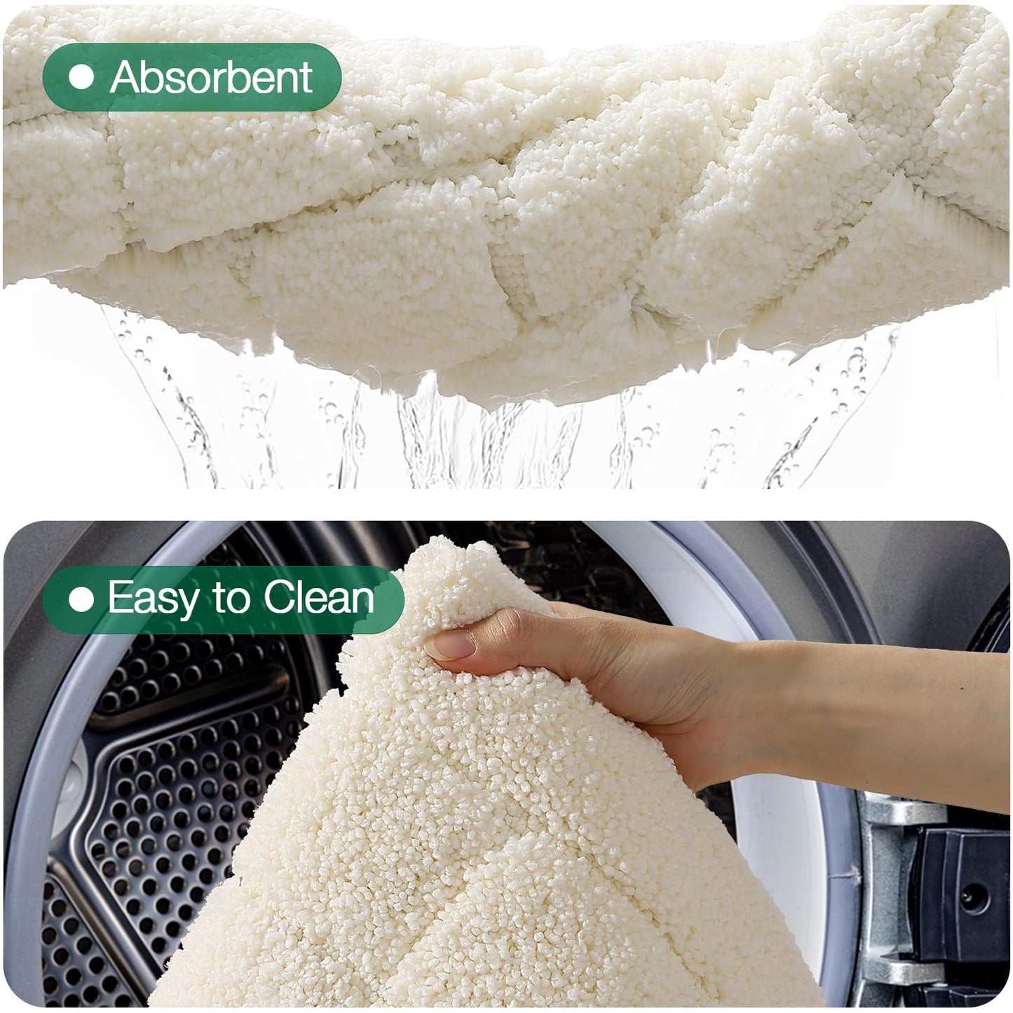LUMI Modern Bathroom Rug, Washable Soft Absorbent Non Slip Bath Mat, Upgraded Premium Microfiber Plush Comfort Rugs for Shower Room, Bathtub, 20"x32", Ivory White