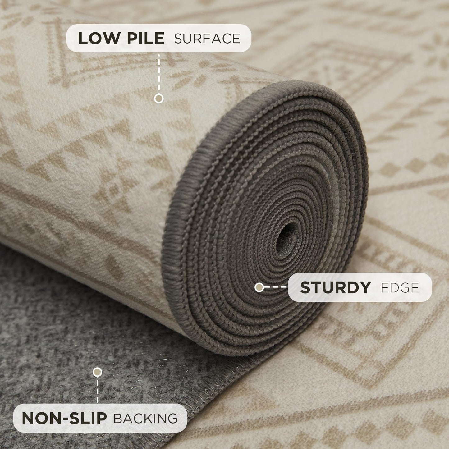 Joydeco 5×7 Area Rugs for Living Room, Non-Slip Boho Moroccan Soft Washable Rug, Low Pile Carpet for Bedroom, Dining Room, Home Office, Pet & Child Friendly, Cream&Dark Brown