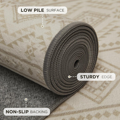 Joydeco 5×7 Area Rugs for Living Room, Non-Slip Boho Moroccan Soft Washable Rug, Low Pile Carpet for Bedroom, Dining Room, Home Office, Pet & Child Friendly, Cream&Dark Brown