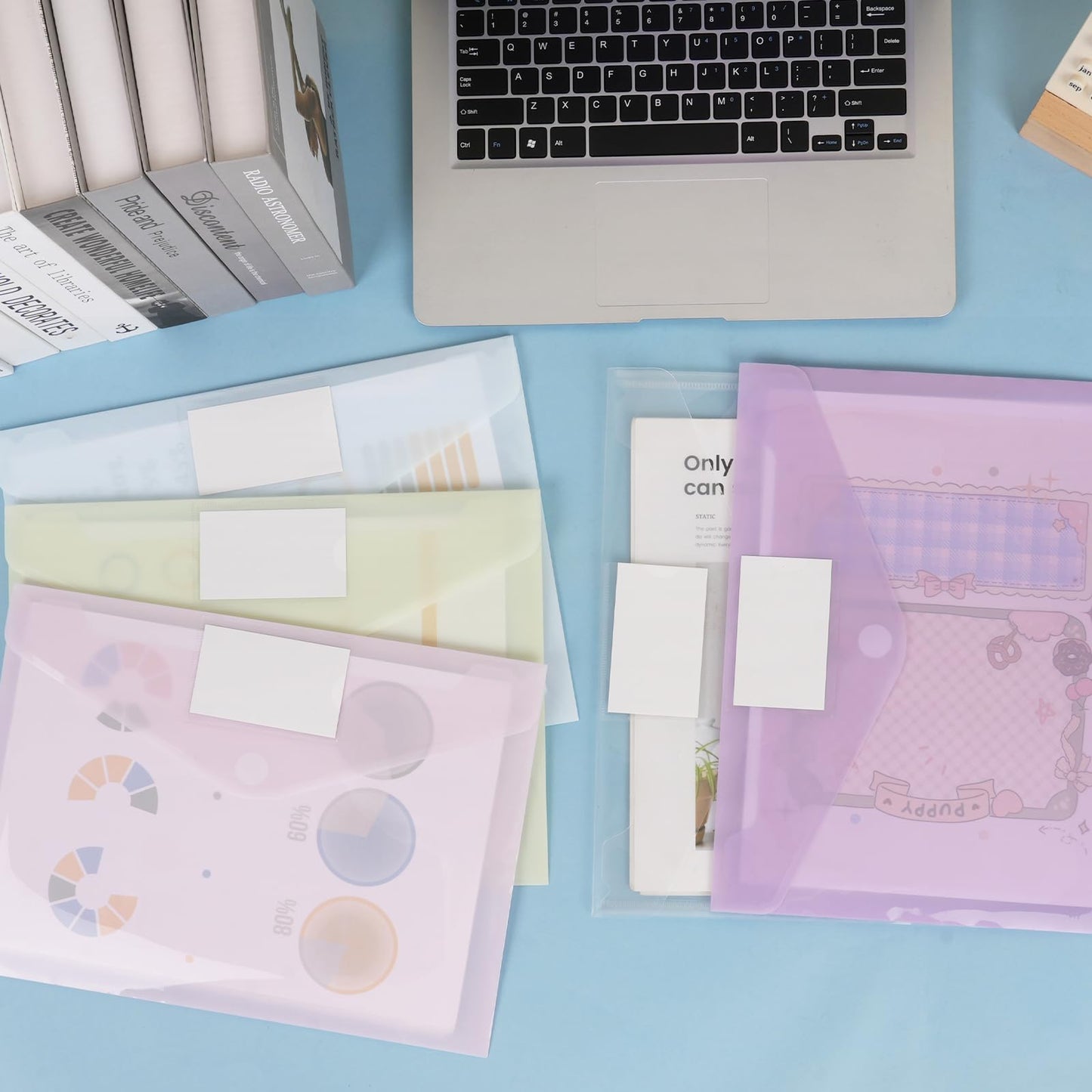 EOOUT 30pcs Plastic Envelopes, Plastic File Folders for Documents, Hook & Loop Closure Poly Folders with Label Pocket A4 Size for School and Office Supplies