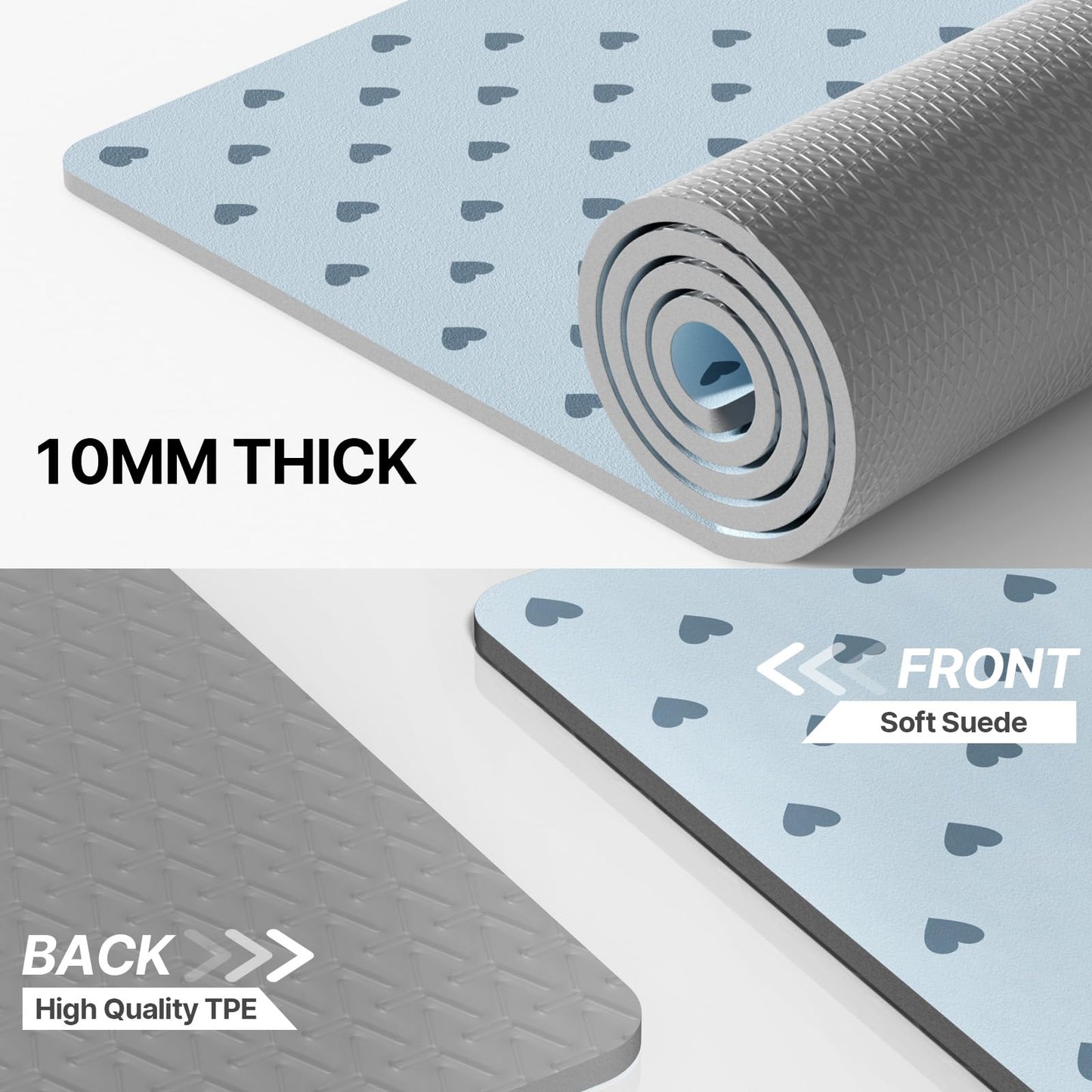 ILILI Yoga Mat 10mm Thick, Suede&TPE Exercise Mat, 76"L*28"W Extra Long, 0.4 Inches Soft and Comfortable, 193*70cm Fitness Mat with Strap, Portable for Yoga, Pilates, Floor Exercise, Home and Outdoor Use, Eco Friendly (Blue)