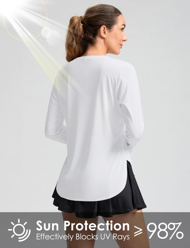 Women's Sun Shirts UPF 50+ Long Sleeve UV Protection Shirt Lightweight Quick Dry Workout Hiking Tops for Women(White,L)